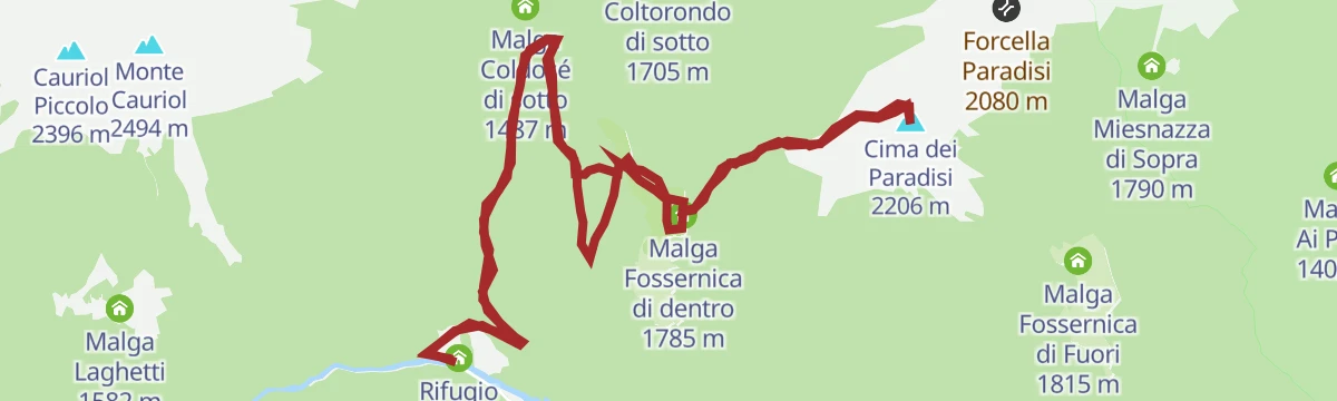 Route map: Rifugio Refavaie – Malga Fossernica di dentro – Cima dei Paradisi